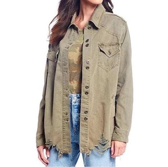 Free People Moonchild Distress Sage Dress Longline Shacket Grunge Boho Chic M - Picture 2 of 12
